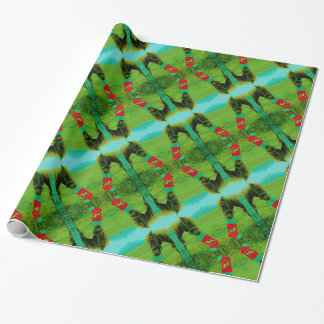 blauwgroen blauw:kerstpaard met kerstmis cadeaupapier