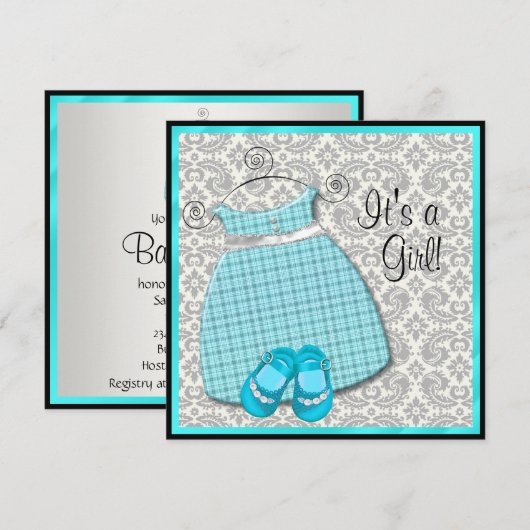 Blauwgroen Blauw Kledingschoenen Blauwgroen Damask Kaart (Voorkant / Achterkant)