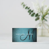 Blauwgroen blauw leder visitekaartje (Staand voorkant)