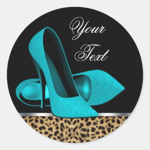 Blauwgroen Blauw Leopard Hoge Hak Schoenen Sticker