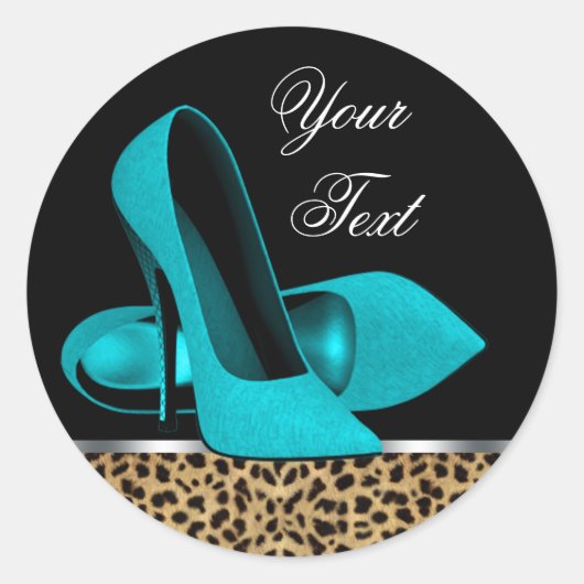 Blauwgroen Blauw Leopard Hoge Hak Schoenen Sticker (Voorkant)