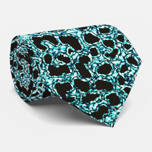 Blauwgroen blauw Leopard Safari Print Stropdas (Opgerold)