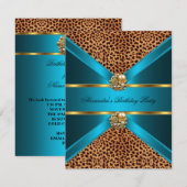 Blauwgroen blauw leopardgoud Elegant Black Birthda Kaart (Voorkant / Achterkant)