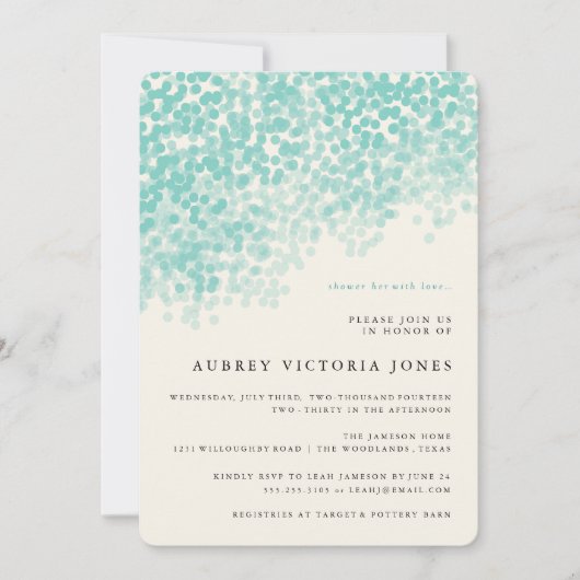 Blauwgroen blauw-lichtshow Bridal Shower-uitnodigi Kaart (Voorkant)