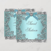 Blauwgroen Blauw Lief 16 Verjaardagsfeestje Kaart (Voorkant / Achterkant)