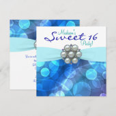 Blauwgroen Blauw Lief 16 Verjaardagsfeestje Kaart (Voorkant / Achterkant)