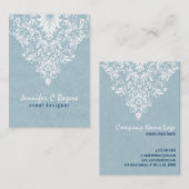 Blauwgroen Blauw Linnen Textuur Wit Bloemen Kant Visitekaartje (Voorkant / Achterkant)