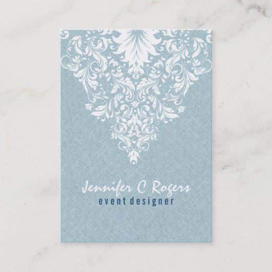 Blauwgroen Blauw Linnen Textuur Wit Bloemen Kant Visitekaartje (Voorkant)