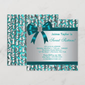 Blauwgroen Blauw Luipaard Sweet 16 Verjaardagsfees Kaart (Voorkant / Achterkant)