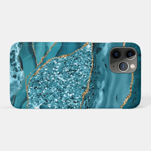 Blauwgroen blauw marmer Geode Gold Glitter Agate Case-Mate iPhone Case (Achterkant (horizontaal))