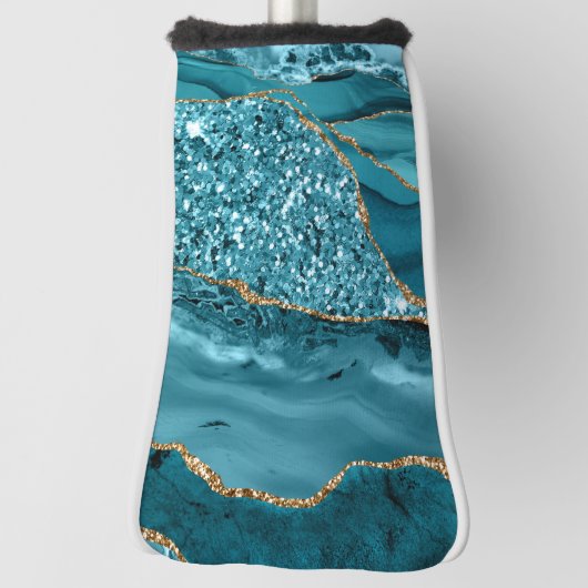 Blauwgroen blauw marmer Geode Gold Glitter Agate Golfheadcover (Draai 90)