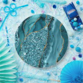 Blauwgroen blauw marmer Geode Gold Glitter Agate Papieren Bordje (Feest)