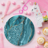 Blauwgroen blauw marmer Geode Gold Glitter Agate Papieren Bordje (Feest)