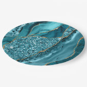Blauwgroen blauw marmer Geode Gold Glitter Agate Papieren Bordje (Gekanteld)