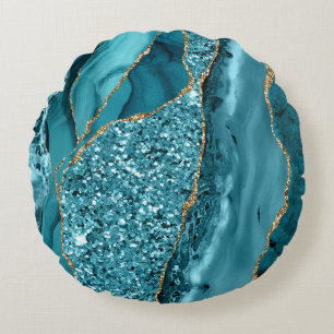 Blauwgroen blauw marmer Geode Gold Glitter Agate Rond Kussen