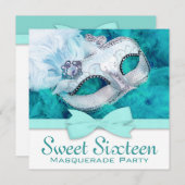 Blauwgroen Blauw Masquerade Party Kaart (Voorkant / Achterkant)