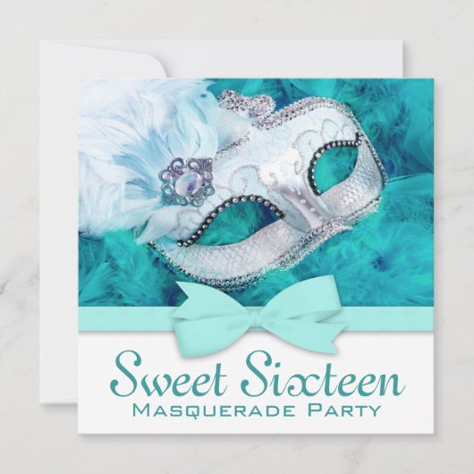 Blauwgroen Blauw Masquerade Party Kaart (Voorkant)