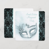 Blauwgroen Blauw Masquerade Party Kaart (Voorkant / Achterkant)