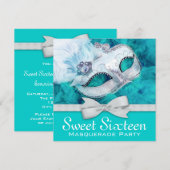 Blauwgroen Blauw Masquerade Party Kaart (Voorkant / Achterkant)