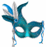 Blauwgroen Blauw Masquerade Party Staand Fotobeeldje<br><div class="desc">blauwgroen blauw verenmasker paarse maskerade feesttafel decoratie acryl sculptuur cut-out.</div>