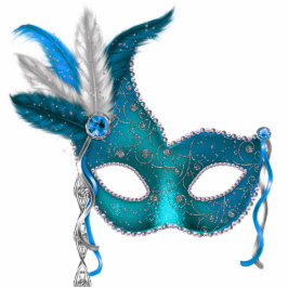 Blauwgroen Blauw Masquerade Party Staand Fotobeeldje