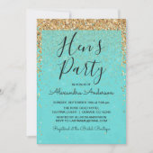 Blauwgroen Blauw Meisje Glitter Sparkle Hen's Part Kaart (Voorkant)