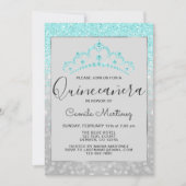 Blauwgroen Blauw Meisje Glitter Sparkle Quinceaner Kaart (Voorkant)