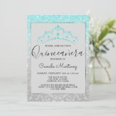 Blauwgroen Blauw Meisje Glitter Sparkle Quinceaner Kaart (Staand voorkant)