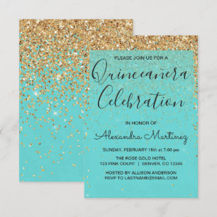 Blauwgroen Blauw Meisje Glitter Sparkle Quinceaner Kaart
