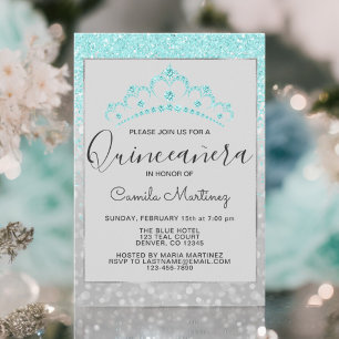 Blauwgroen Blauw Meisje Glitter Sparkle Quinceaner Kaart