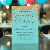 Blauwgroen Blauw Meisje Glitter Sparkle Quinceaner Kaart