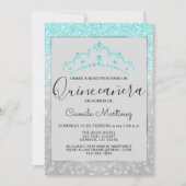 Blauwgroen Blauw Meisje Glitter Sparkle Quinceaner Kaart (Voorkant)