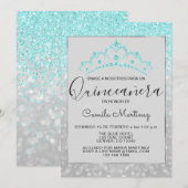 Blauwgroen Blauw Meisje Glitter Sparkle Quinceaner Kaart (Voorkant / Achterkant)