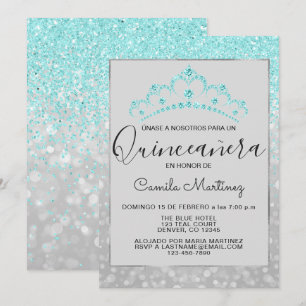 Blauwgroen Blauw Meisje Glitter Sparkle Quinceaner Kaart