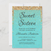 Blauwgroen Blauw Meisje Glitter Sparkle Sweet 16 V Kaart (Voorkant)