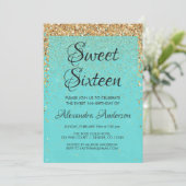 Blauwgroen Blauw Meisje Glitter Sparkle Sweet 16 V Kaart (Staand voorkant)