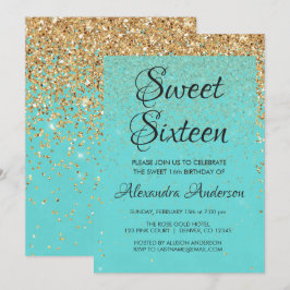 Blauwgroen Blauw Meisje Glitter Sparkle Sweet 16 V Kaart
