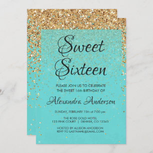 Blauwgroen Blauw Meisje Glitter Sparkle Sweet 16 V Kaart