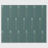 Blauwgroen Blauw Mes Vork Lepel bestekpatroon Cadeaupapier (Vlak)