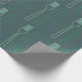 Blauwgroen Blauw Mes Vork Lepel bestekpatroon Cadeaupapier (Hoek)