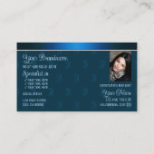 Blauwgroen Blauw met Logo Foto en Monogram Patroon Visitekaartje (Achterkant)