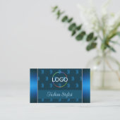 Blauwgroen Blauw met Logo Foto en Monogram Patroon Visitekaartje (Staand voorkant)