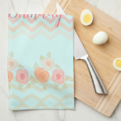 Blauwgroen blauw met modern Floral ontwerp Theedoek (Quarter Fold)