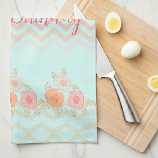 Blauwgroen blauw met modern Floral ontwerp Theedoek (Quarter Fold)