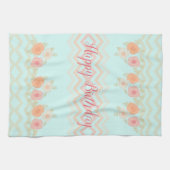 Blauwgroen blauw met modern Floral ontwerp Theedoek (Horizontaal)