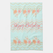 Blauwgroen blauw met modern Floral ontwerp Theedoek (Verticaal)