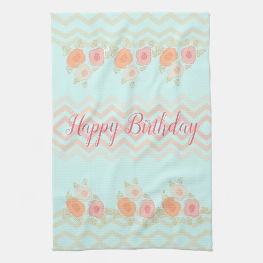 Blauwgroen blauw met modern Floral ontwerp Theedoek (Verticaal)