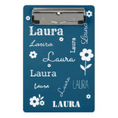 Blauwgroen blauw met witte bloemen, Gepersonalisee Mini Klembord (Voorkant)