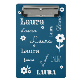 Blauwgroen blauw met witte bloemen, Gepersonalisee Mini Klembord