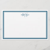 Blauwgroen Blauw Minimalistisch Eenvoudig Monogram Briefpapier (Voorkant)